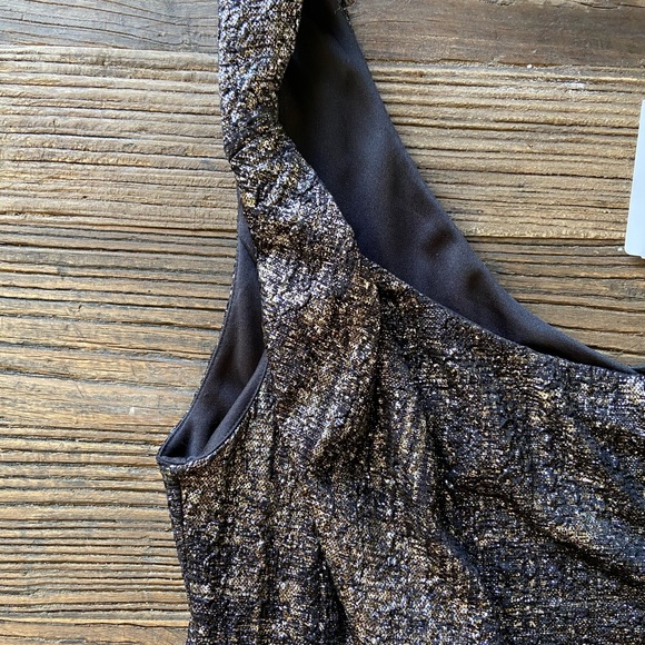 Astr | One Shoulder Gold Black Texture Dress - Picture 2 of 8